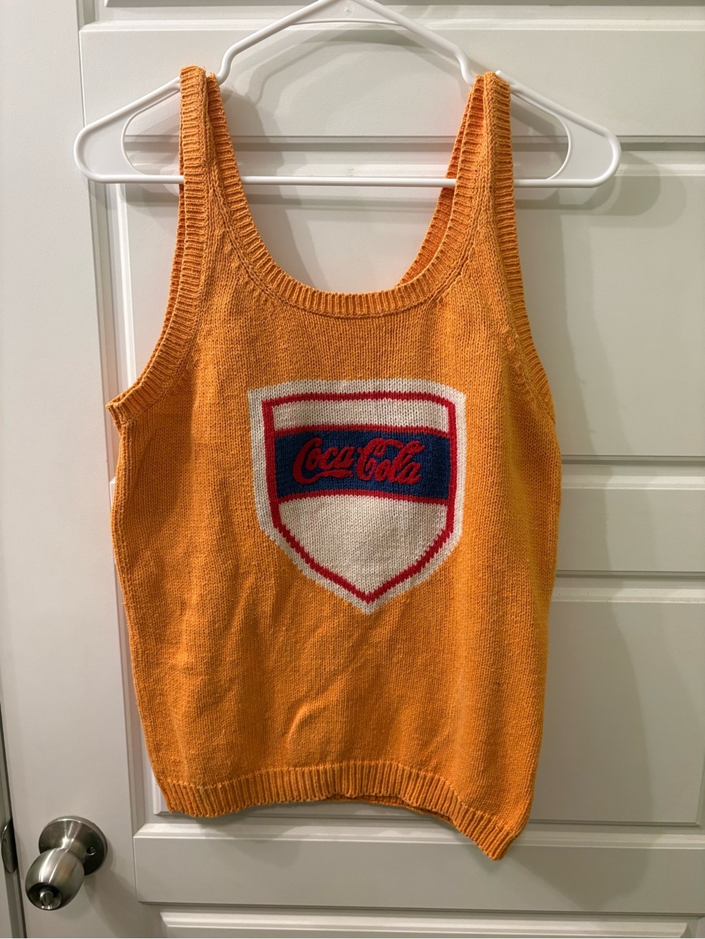 Vintage 1970s Coca-Cola Orange Knit Sweater Tank with Multicolor Logo Size M